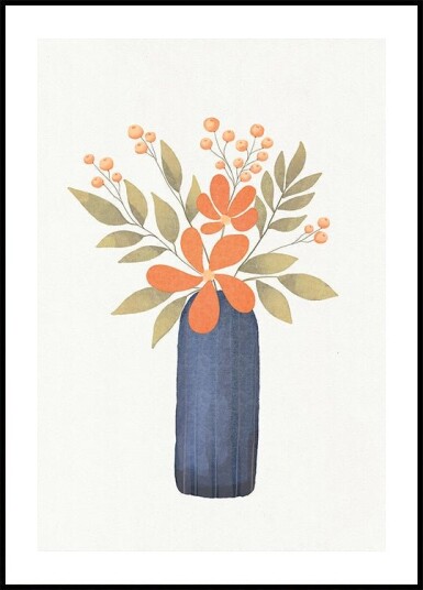 Orange Flowers In A Blue Vase Plakat Plakat / 50x70cm