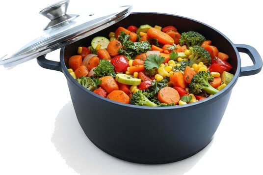 Braiseringsgryte i støpt aluminium med glasslokk – non stick varmebevarende Braiseringsgryte i støpt aluminium med glasslokk – non stick varmebevarende