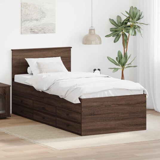 Seng med skuff Brun Eik og Svart 75 x 190 cm Konstruert tre