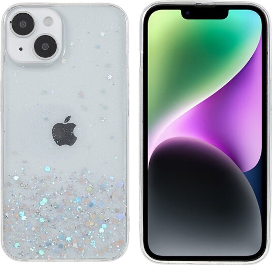 Trolsk Mobildeksel med Flytende Glitter Stjernehimmel (iPhone 14 Plus) Hvit