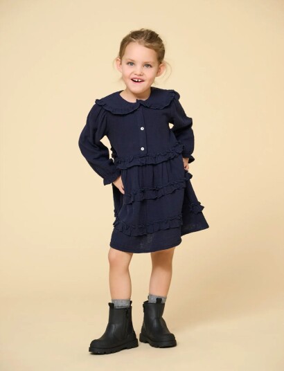 Kids Only Kmgthyra Life L/S Collar Dress Wvn Navy 104