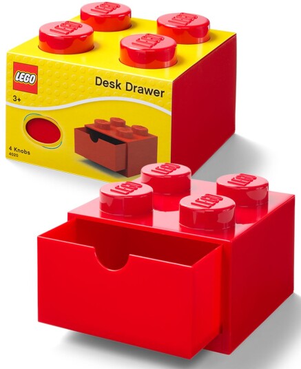 LEGO Storage Desk Drawer 4 bricks oppbevaring med 1 skuff 16 x 16 cm bright red