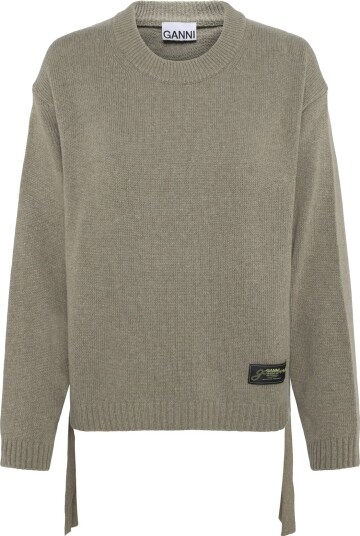 Ganni Future Wool Mix Oversized O Neck Sweater Khaki green XXS/XS