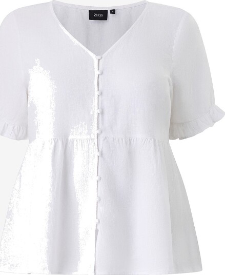 Zizzi Linbluse vLina S/S Hvit