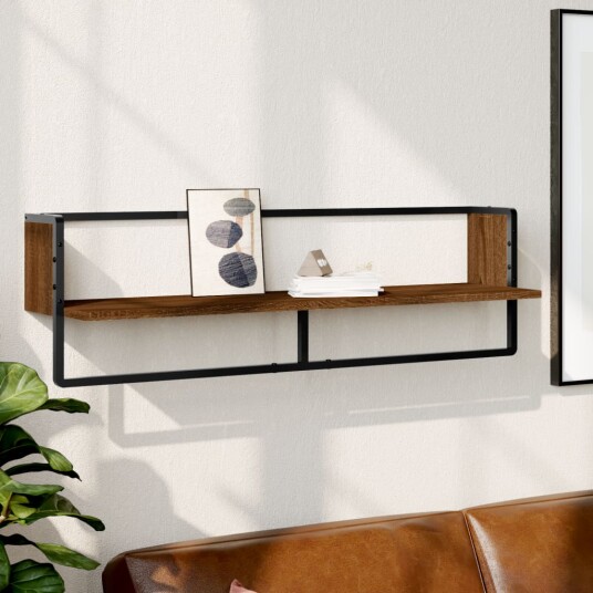 Vegghylle med stang brun eik 100x25x30 cm 8721012046313