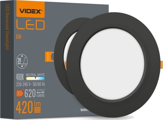 Videx 6W Ø11,8cm LED innfellingspanel 620lm 4000K hvit kant flicker free Kulør : Nøytral Videx 6W Ø11,8cm LED innfellingspanel 620lm 4000K hvit kant flicker free Kulør : Nøytral