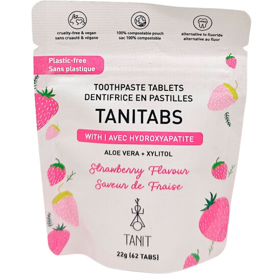 Naturlige Tannpastatabletter med Hydroxyapatit & Xylitol TANITABS Strawberry 62 stk.