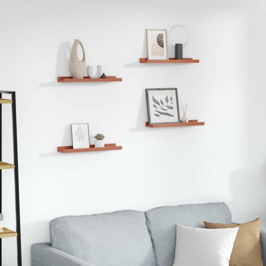 Vegghylle med hylle 4 pcs Rød 40 x 9 x 3 cm Konstruert tre