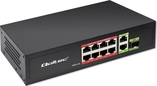 Qoltec PoE Switch 8×RJ45 2×Uplink 1×SFP 120 W Gigabit Qoltec PoE Switch 8×RJ45 2×Uplink 1×SFP 120 W Gigabit