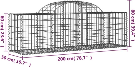vidaXL Gabionkurv buet 200x50x60/80 cm galvanisert jern