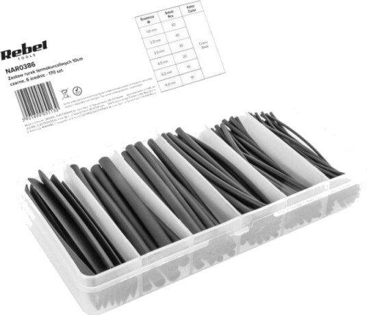 Cabletech Sett Med Krympestrømper 10 Cm Svarte 6 Diametre 170 Stk