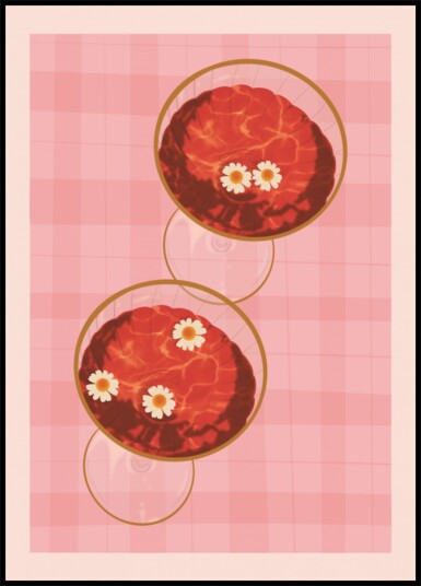 Pink Drinks With Daisies Plakat / 40x50