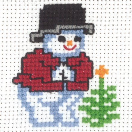 Permin Broderisett Aida Snømann med Juletre 10x10cm