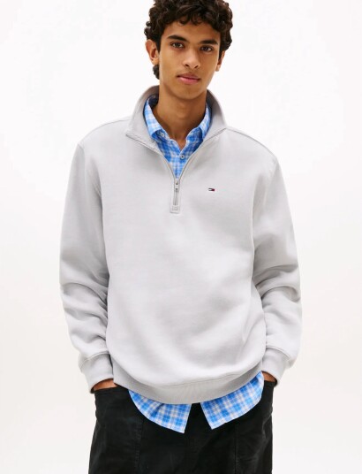 Tommy Jeans Tjm Reg Fleece Qz Mock Neck   Grey   XS