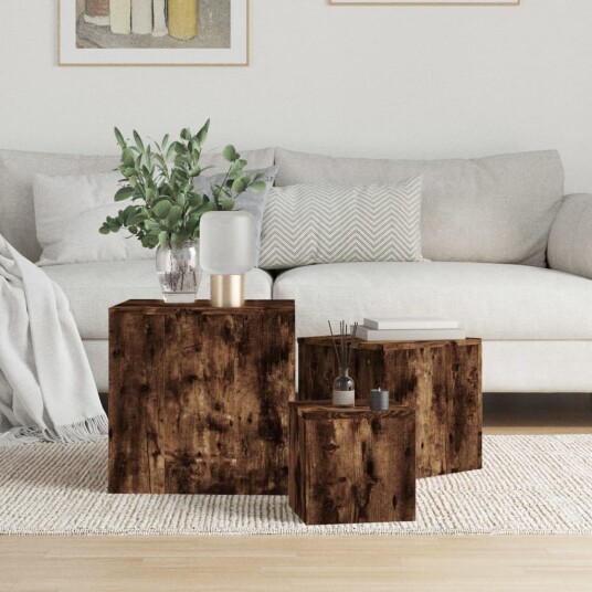 vidaXL Sidebord 3 stk røkt eik konstruert tre vidaXL Sidebord 3 stk røkt eik konstruert tre