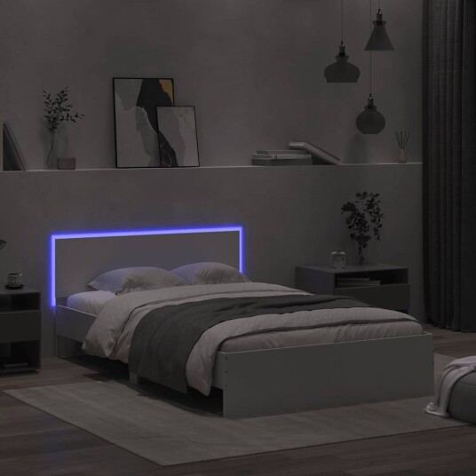  Sengeramme med hodegavl og LED hvit 120x200 cm 3207616
