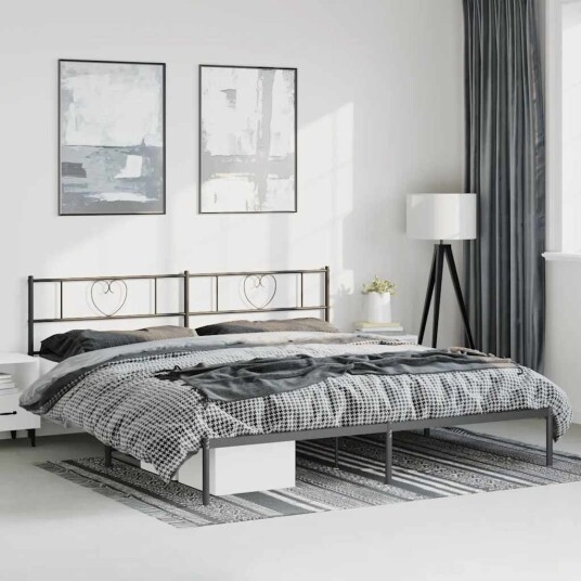  Sengeramme i metall med sengegavl svart 183x213 cm
