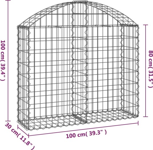 vidaXL Gabionkurv buet 100x30x80/100 cm galvanisert jern