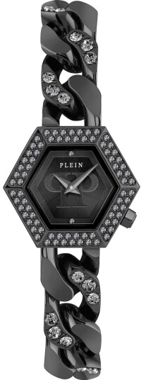 Philipp Plein Dameklokke PWWBA0423 The Hexagon Gourmette Sort/Stål Philipp Plein Dameklokke PWWBA0423 The Hexagon Gourmette Sort/Stål