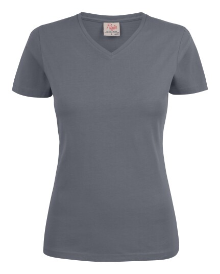 Printer Heavy V-neck Lady T-skjorte Stålgrå Stålgrå