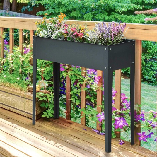 Høybed urtebed plantekasse med føtter og 3 dreneringshull 100 x 30 x 80 cm laget av metall for hage og balkong
