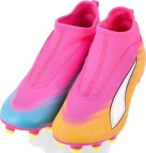 PUMA Ultra 6 Match Laceless + FG/AG Showtime   Poison Pink/PUMA White/Solstrøm/Bright Aqua/PUMA Svart Barn størrelse 38½