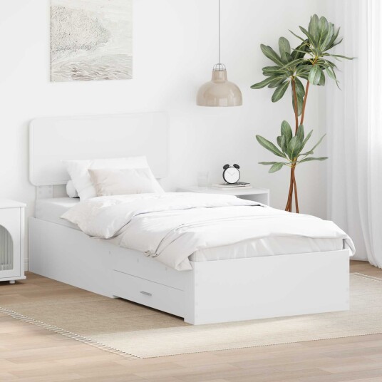 Sengestamme med hodegjerde Hvit 90 x 190 cm Konstruert tre