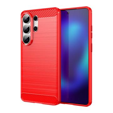 Samsung Galaxy S26 Ultra børstet TPU deksel   karbonfiber Rød