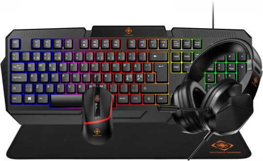 Deltaco Gaming Komplett 4-i-1 Gaming Sett med Tastatur, Mus og Headset