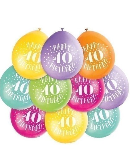Unique 40 år 10 stk Flerfarget Happy Birthday Ballonger 23 cm 56050