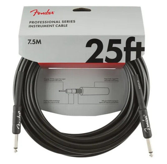 Fender Pro Instrumentkabel 7.5m Svart Straight/straight 25' Fender Pro Instrumentkabel 7.5m Svart Straight/straight 25'