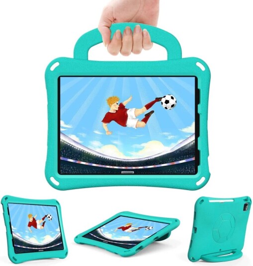 EIDERWOOD iPad Air 10.9" 2022 / 2020 / Pro 11" 2024-2018 Barnedeksel - Fotball - Stativ og Håndtak - Mintgrønn EIDERWOOD iPad Air 10.9" 2022 / 2020 / Pro 11" 2024-2018 Barnedeksel - Fotball - Stativ og Håndtak - Mintgrønn