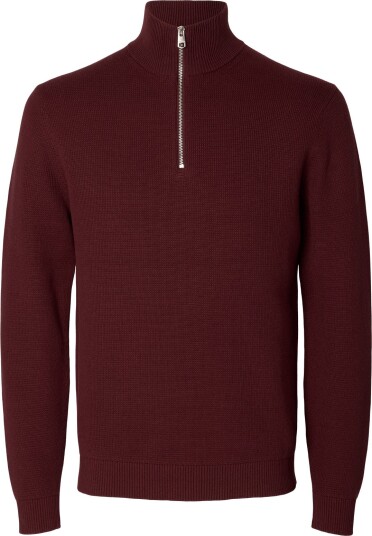 Selected Slmdane Ls Knit Structure Half Zip Noos Burgundy S