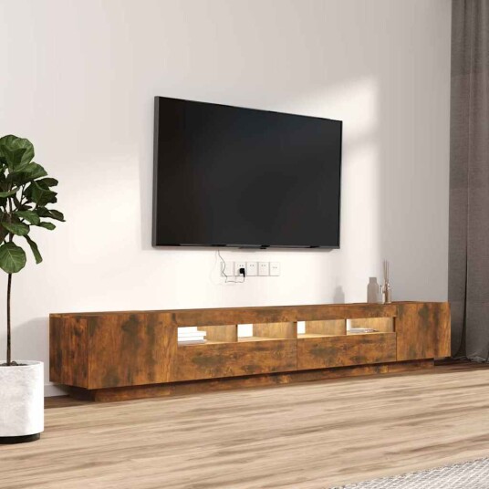 vidaXL TV-benksett med LED-lys 3 deler røkt eik konstruert tre vidaXL TV-benksett med LED-lys 3 deler røkt eik konstruert tre
