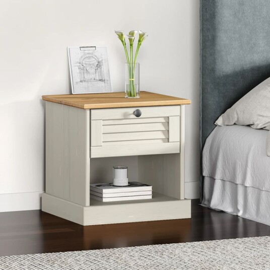 vidaXL Nattbord VIGO hvit 42x35x40 cm heltre furu