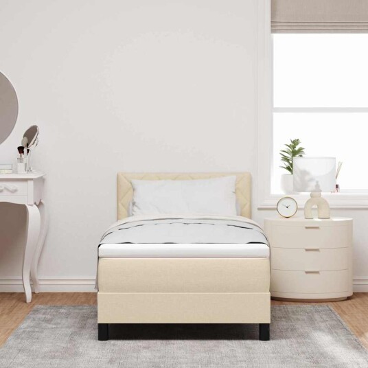 Box Spring seng med madrass kremfarge 90x200 cm stoff