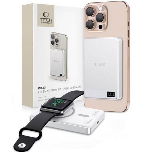 Tech Protect PB33 LifeMag MagSafe 5000 mAh Sølv Tech Protect PB33 LifeMag MagSafe 5000 mAh Sølv