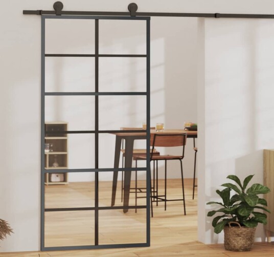 vidaXL Skyvedør med monteringssett 90x205 cm ESG glass og aluminium