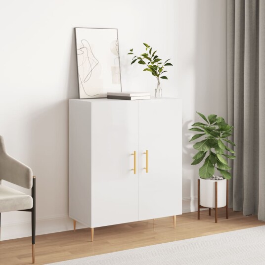 vidaXL Skjenk høyglans hvit 69,5x34x90 cm konstruert tre