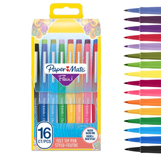Paper Mate Flair Felt Tip Pens Medium Tip 0.7 mm Assorted Colours 16 Count Pouch Paper Mate Flair Felt Tip Pens Medium Tip 0.7 mm Assorted Colours 16 Count Pouch