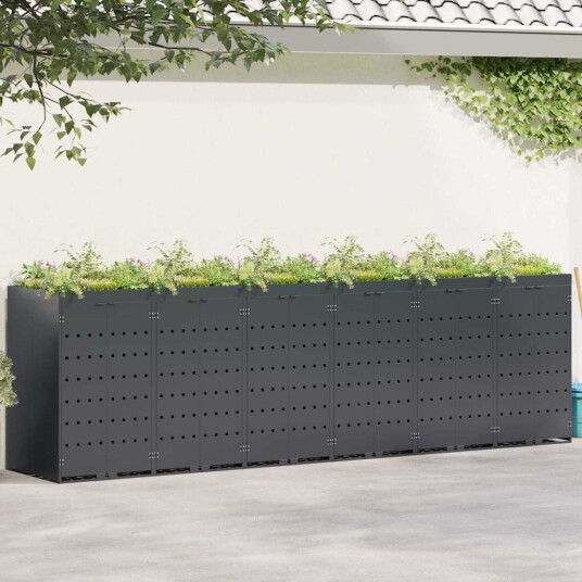 vidaXL Oppbevaring for 6 søppelbøtter Antrasitt 408 x 77,5 x 121,5 cm