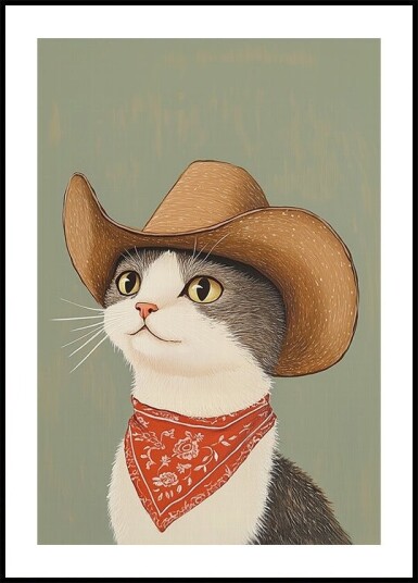 Cowboy English Shorthair Cat Plakat Plakat / 70x100cm Cowboy English Shorthair Cat Plakat Plakat / 70x100cm