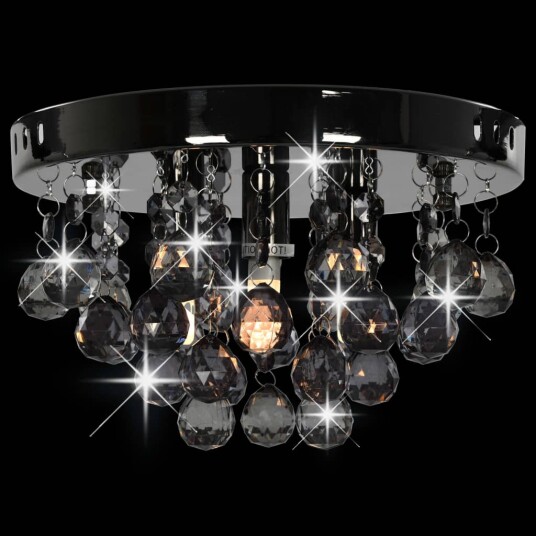 Taklampe med r?ykgr? perler sort rund - G9 Taklampe med r?ykgr? perler sort rund - G9