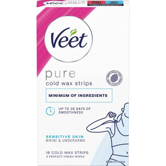 Veet Pure Cold Wax Strips Sensitive Skin Bikini & Underarms 16 stk Veet Pure Cold Wax Strips Sensitive Skin Bikini & Underarms 16 stk