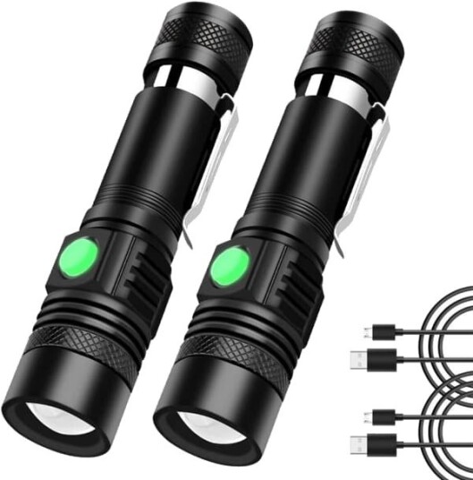 USB Oppladbare LED Lommelykter, 2 Pakning Super Sterk Vanntett Lommelykt