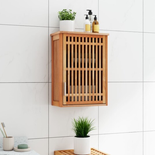 Vegghengt baderomsskap 42x23x60 cm heltre valnøtt