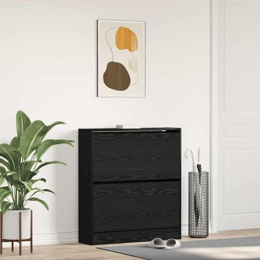 Skohylle med Flip Skuff Svart Eik 80x21x87,5 cm Skohylle med Flip Skuff Svart Eik 80x21x87,5 cm