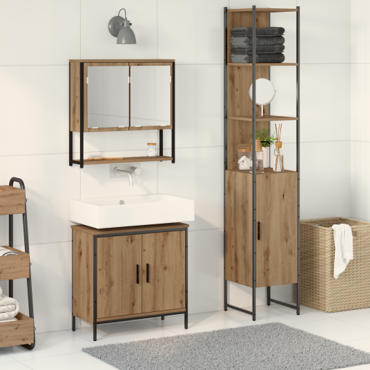 Baderomsinnredningssett med hylle 3 pcs Brun 33 x 33 x 185.5 cm Baderomsinnredningssett med hylle 3 pcs Brun 33 x 33 x 185.5 cm