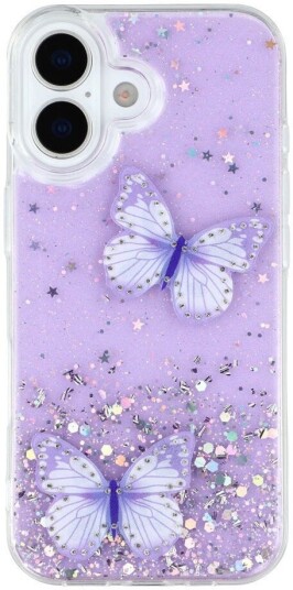 EIDERWOOD iPhone 17 Fleksibelt Plast Deksel med Sommerfugler - Gjennomsiktig / Lilla