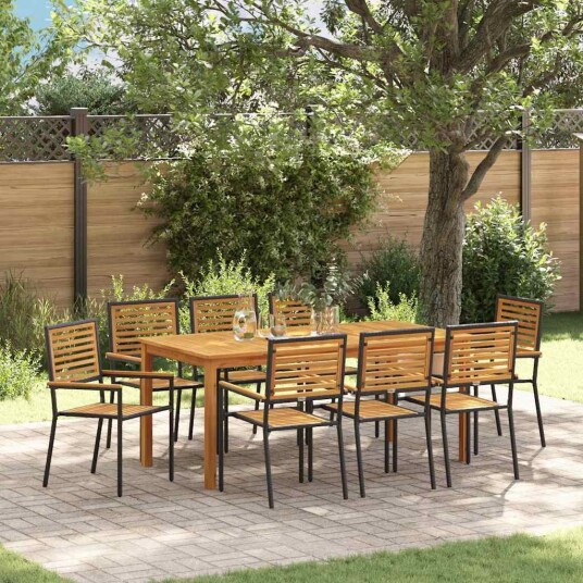 9 Delt Hage Spisegruppe Svart Poly Rattan Akasie